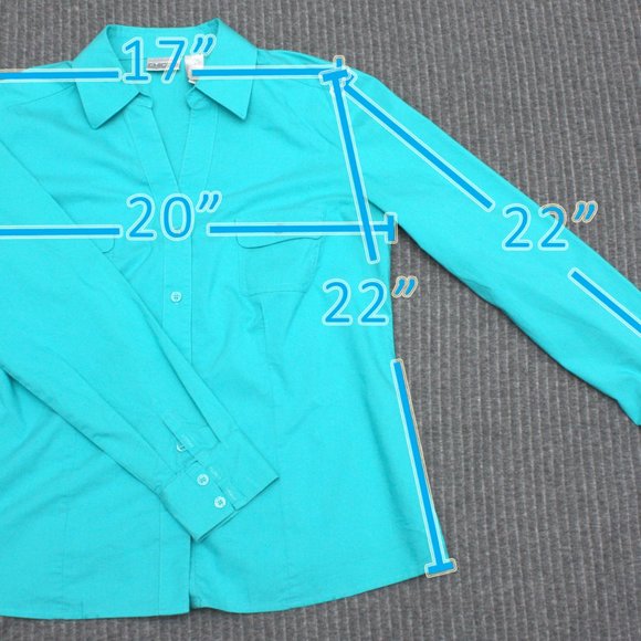 Chico's Long Sleeve Button Front Blouse sz 1 Teal - Picture 4 of 5